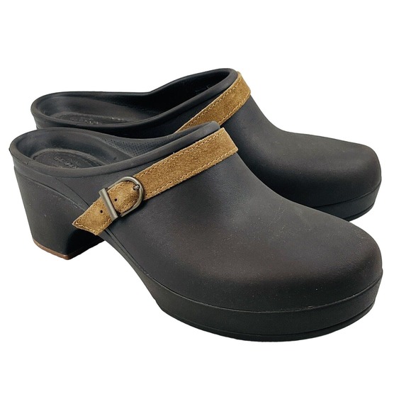 Womens 10 Crocs Sarah Espresso Clog Brown Slip On Shoes 3"‎ Heel Style 203631 - Picture 1 of 11